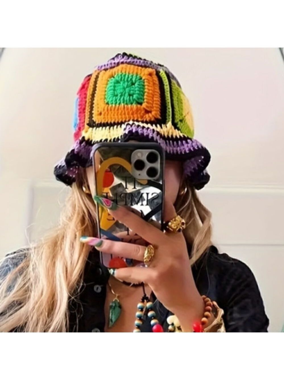 Unisex Crochet Bucket Hat Plaid Sun Hat Handmade
